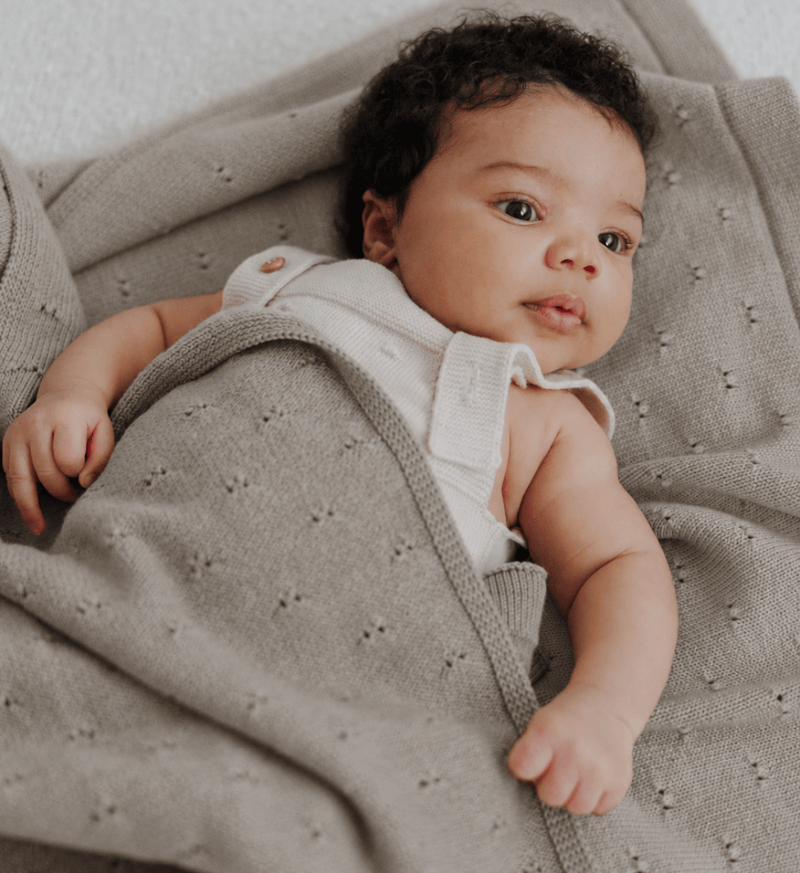 Decke 'Leo' in Camel Melange mit Muster aus 100% Merinowolle