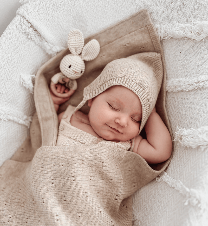 Decke 'Leo' in Sand mit Muster aus 100% Merinowolle