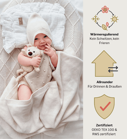 Lil' Leo Babybekleidung aus 100% Merinowolle Babydecke Babyschuhe Babymütze Dreieckstuch